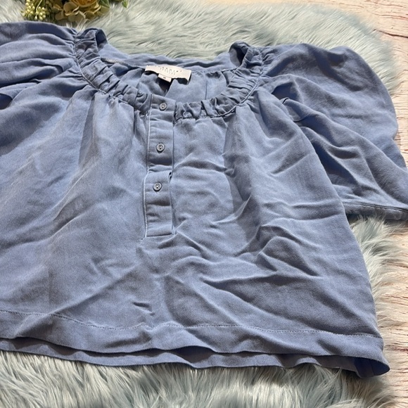 The Shirt by Rochelle Behrens Blue Crop Off The Shoulder French Girl Top sz M - Picture 7 of 11
